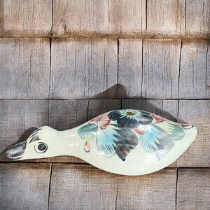Mexico Pottery Duck Bird Hand Painted Figurine Artist Signed Tonala RS Vintage